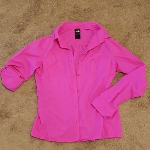 TNF pink light weight button down shirt
